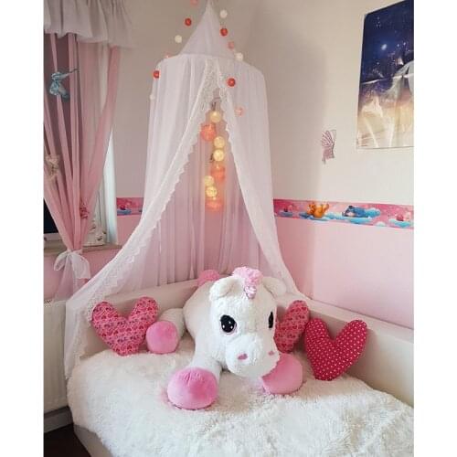 Round Pink/White/Gray Bed Canopy for Girl Baby Crib Bed Curtain with Lace Kids Play Tent House Dome Hanging Children Room Dossel