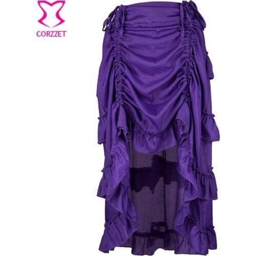 Fashion Lift Up Front Ruffle Chiffon Victorian Skirt Plus Size Women Skirts Matching Corset Steampunk Gothic Skirt falda mujer