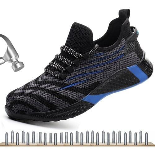 Men Safety Shoes Steel Toe Cap Anti-Smashing Anti-Piercing Male Work Shoes Fashion Breathable Lightweight Black Sport Shoes