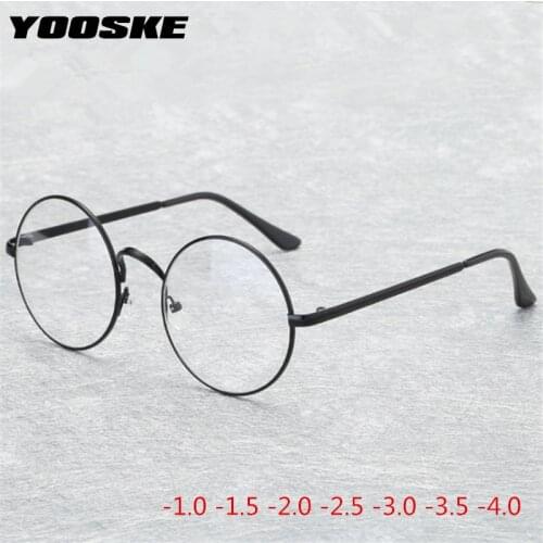 YOOSKE -1.0-1.5-2.0-2.5-3.0-3.5 -4 Finished Myopia Glasses Women Metal Round Anti-blue light Eyeglasses Men Nearsighted Eyewear