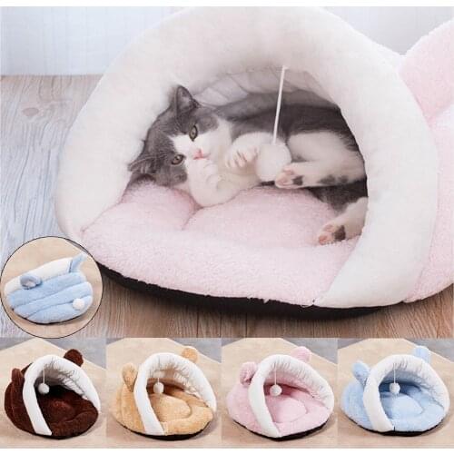 Cute Coral Fleece Cat House Winter Warm Puppy Kennel Nest Pet Small Dog Tent Rabbit Shaped Cats Bed Soft Pets Sleeping Mat Pad
