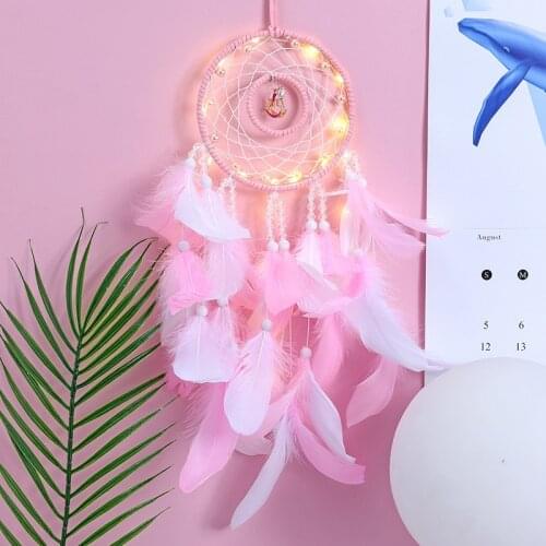 Wall Dreamcatcher With Led Light Handmade Feather Dream Catcher Braided Wind Chimes Art For Room Decoration Hanging