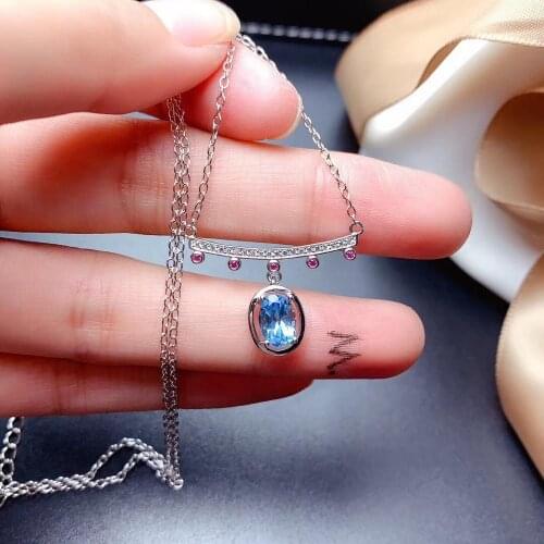 Natural blue topaz gem necklace S925 silver natural gemstone necklace fashion Lovely smiling face Row girl gift party jewelry