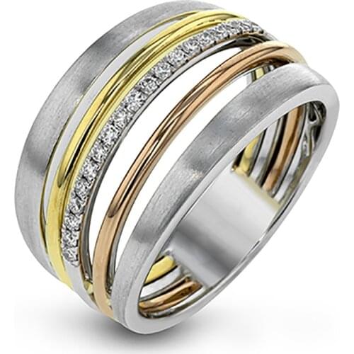 New Fashion Multi-circle Combination Three-color Inlaid Zircon Ladies Ring Trend Line Wedding Ring Jewelry