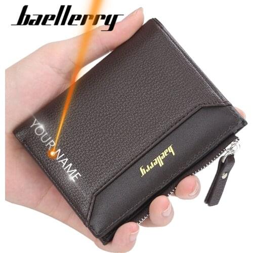 2021 New Men Wallets Free Name Customized Short Male Purse Zipper High Quality Card Holder PU Leather Wallet For Men