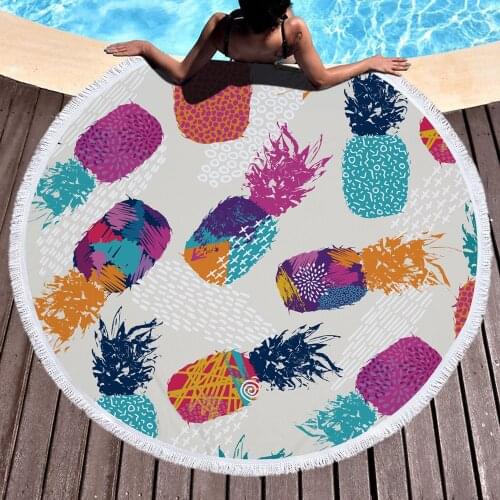 26 Colors 150cm Tassel Giant Beach Blanket Pineapple Printed Picnic Camping Mat Round Sandbeach Towel Cloth Pad Shawl Mattress