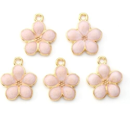 10Pcs Gold Plated Alloy Enamel Pendants Cute Sakura Flower Charms For Necklace Bracelet Handmade Earring Dangle Jewelry Making