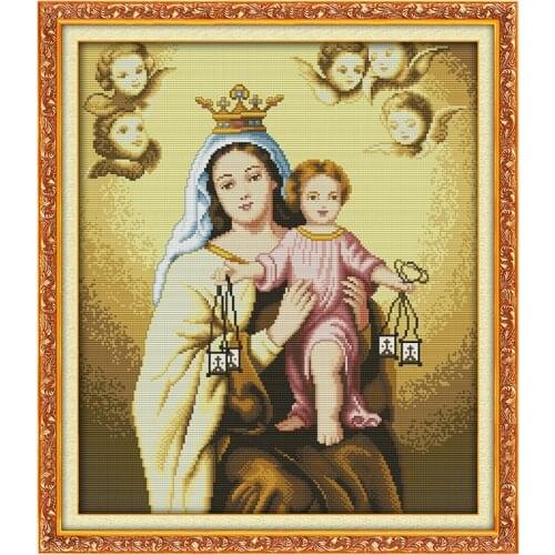 Joy Sunday Cross Stitch Kits Embroidery Needlework Madonna and Child Counted Thread 11CT 14CT Printed Stamped Canvas Fabric Sets