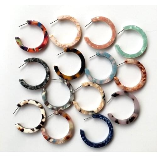UJBOX 14 Colors Exclusive Resin Acetate Earrings Round Women Double layer Stitching Acetic Acid Hoop Earrings Top Quality Gift