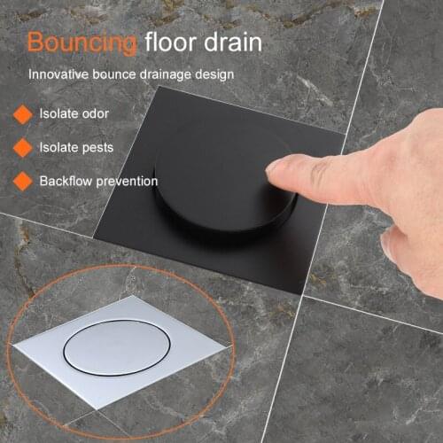 Creative Bouncing Floor Drain 10 * 10cm Bathroom kitchen Balcony All-Copper Invisible Drainage Silicone Seal Ring Isolate Odors