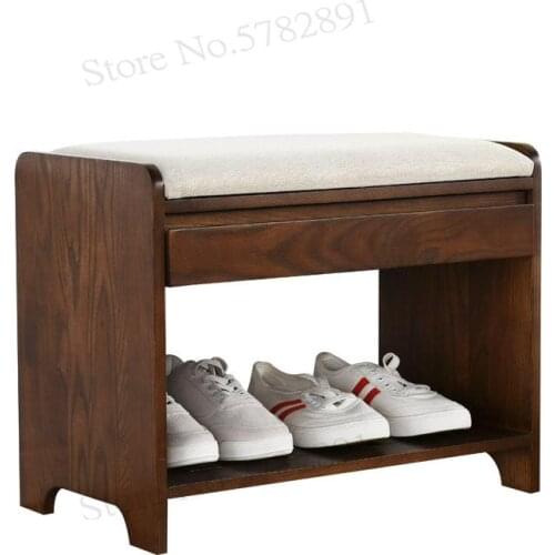 Nordic Solid Wood Shoe Changing Stool Door Home Storage Stool Shoe Cabinet Multifunctional Modern Long Soft Bag Cushion Wear Sho