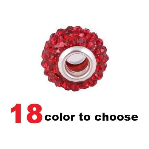 70% OFF!Wolesale!14MM 50Pcs/lot Red Resin Rhinestone Silver Plated Core Big Hole Crystal European Beads Fit Charm Bracelets