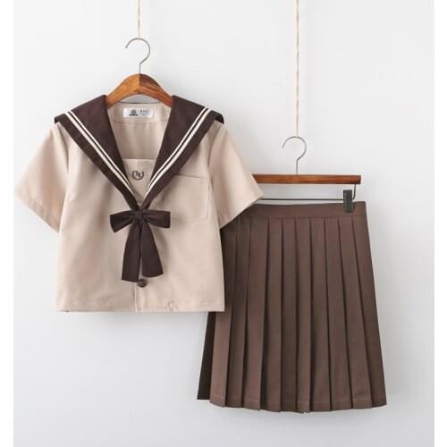 School girl Uniform Japanese Class Navy Sailor School Uniforms Students Clothes For Girls Anime COS Sailor Navy Suit Brown