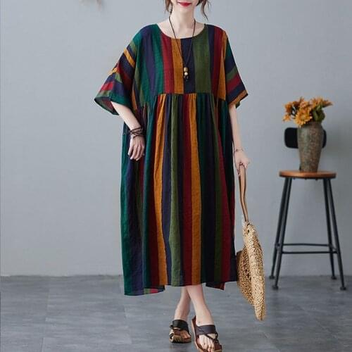 Vintage Summer Dress Plus Size Boho Dresses For Women 4XL 5XL 6XL 7XL Loose Casual Cotton Linen Maxi Long Dress Robe Femme 2020