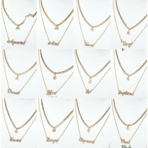 Vintage Rhinestone Constellation Pendant Necklace for Women Punk Letter Constellation Pattern Necklaces Girls Jewelry Gift