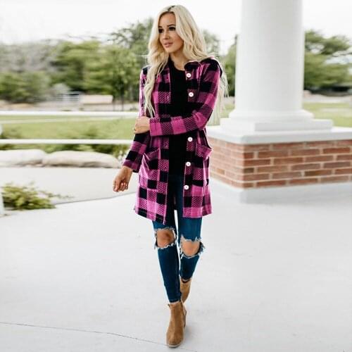 Women Plaid Shirt Long Jacket Fashion Elegant Pink Long Sleeve Tops Spring Autumn Casual Loose Button Streetwear Hoodie 2021