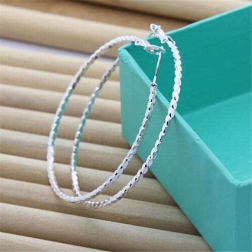 925 Sterling Silver Earrings Fashion Wave Pattern Big Earrings 5CM For WomenS Wedding Jewelry Gifts