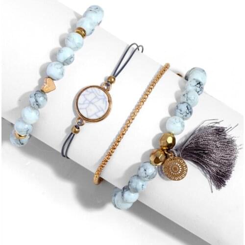 Marble bracelet set Turtle Marble Lotus Heart Bohemian Women Multi-layer Beaded Bracelet Vintage Tassel Bracelet Wholesale