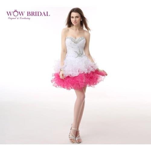 Wowbridal White and Pink Short Homecoming Dresses 2021 New Lace Up Back Junior High Cute 8th Grade Graduation Dresses SH0054