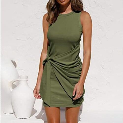 Women Dress Sleeveless Breathable Cotton Blend Irregular Slim Dress for Daily Wear