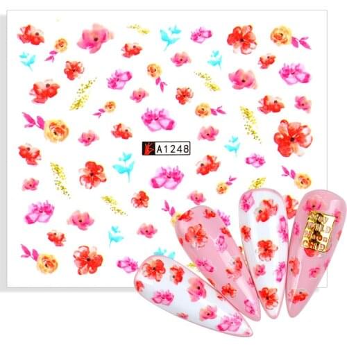1 Sheet Flower Leaves Water Decals Spring Theme Blooming Flower Stickers Slider Nail Art Decoration DIY Wraps Tattoo
