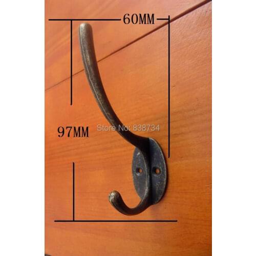 10pcs 97*60mm double hook metal coat hook key bag hook vintage retro finishing clothes