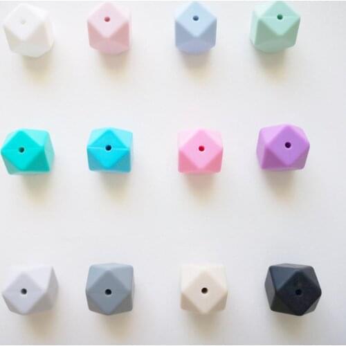 100pc Hexagon silicone beads 14mm 17mm Baby Chewable Teether Bead BPA Free DIY Necklace Making Pacifier Chain Baby Teething Toys