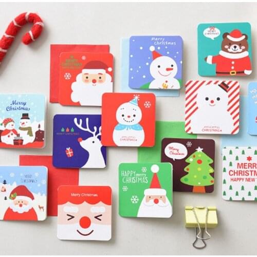 16/20/24 Pcs/lot Christmas Greeting Card Kids Mini Christmas Blessing Greeting Cards Envelope Postcard Gift Card Xmas Party