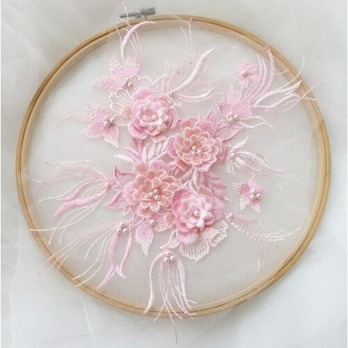 2pcs / lot 3D beading embroidered lace patches for clothing Accessories lace applique dress DIY