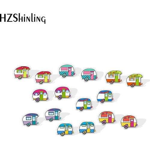 2020 New Color Camper Stud Earring Cute Camper Acrylic Earrings Handmade Resin Epoxy Jewelry Earring
