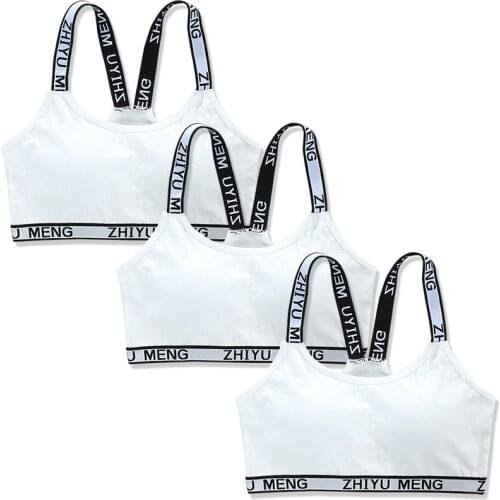 3Pc/Lot Girls Underwear Bras Kids Young Teens Teenage Letter Crop Detachable Racerback Training8-14years