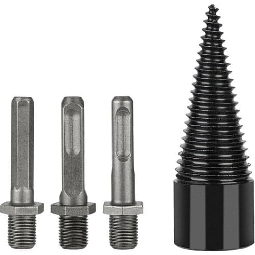 4PCS/set High Speed Firewood Drill Bit Carbon Steel Wood Log Splitter Screw Splitting Cone Driver Square/Round/Hex Shank