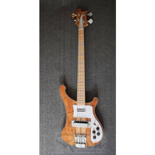Weifang Rebon 4 string ricken spalted maple neck through body electric bass guitar with ashwood body
