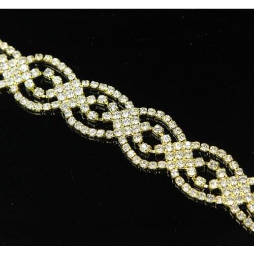 5Yards Rhinestones Trim Appliques For Wedding Belt Clear Rose Gold Silver Golden Crystal Beads DIY Bridal Sash