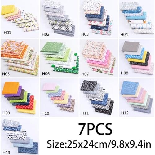 7pcs/set Vintage Floral Patchwork Fabric Cotton Sewing Quilting Fabrics Needlework DIY Handmade Doll Clothes Accessories 25X24cm