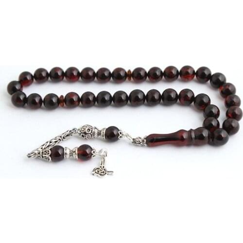 925 Sterling Silver and Sphere Shaped Amber Stone Rosary