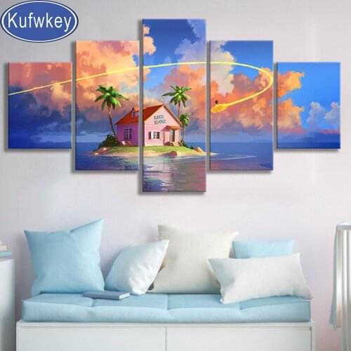 5 piece diamond painting sea house Cartoon Character Fan gift 5 d diamond embroidery full drill crystal 3d puzzle mosaic set