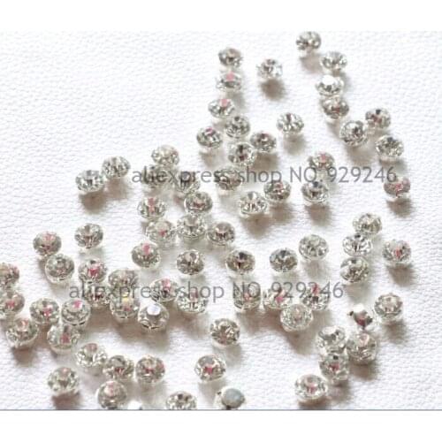 Free shipping 150pcs/lot 8mm SS38 round clear crystal ear claw rhinestone sewing-on DIY shirt dress shoes garment embellishments