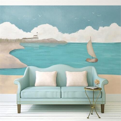 Beibehang custom sea sailboat beach large mural photo wallpaper mural papel de parede 3D white clouds wall papers home decor