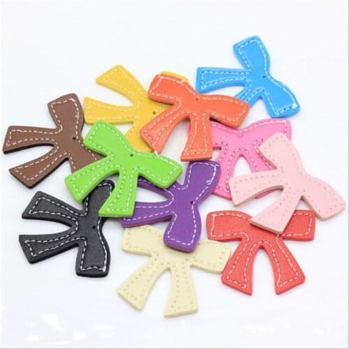 10pcs/lot pu leather knotbow shape beads charms connectors for diy earrings bag keychain jewelry making accessories material