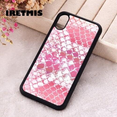 Iretmis 5 5S SE Phone Cover Case for iPhone 6 6S 7 8 Plus X Xs XR 11 12 Mini Pro Max Rubber PINK YELLOW SNAKE SKIN ANIMAL PRINT
