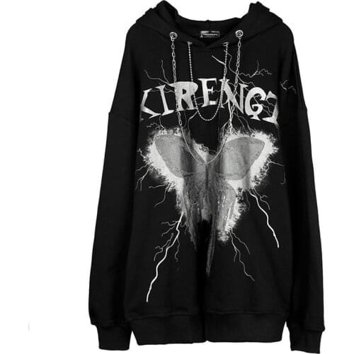 Black Gothic Hoodie Male Streetwear Cool Tops With Iron Chain Male Harajuku Sweatshirts Korean Hoody Fashions Oversized Hoodie