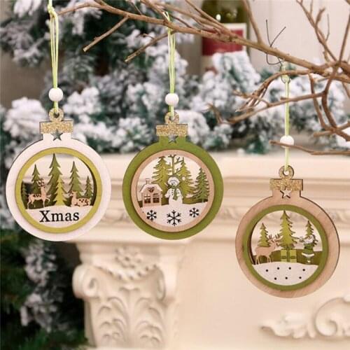 3D Wooden Christmas Tree Pendant Circular Shaped Hollow Out Door Christmas Decoration For Home Christmas Ornament 2020 New Year