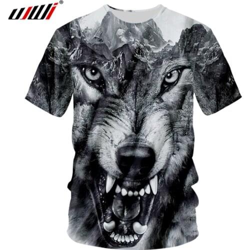 UJWI 3d Crazy Wolf Printed Mens T Shirt Summer Slim Fit Casual T-shirt Man Hip Hop Streetwear Punk Stlye Short Sleeve Tee Shirts