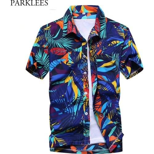 Summer Fashion Short Sleeve Men Hawaiin Shirt Brand Slim Fit Casual Beach Shirts Men Holiday Party Aloha Shirt Camisa Hawaiana