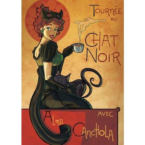 Art Print Poster Canvas Chat Noir Poster Bar Signs Metal Tin Sign Home Kitchen Diner Bar Pub and Man Cave Cocktails Retro Sketch