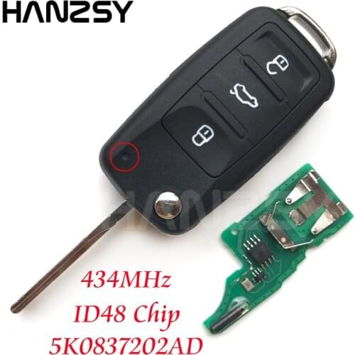 3 Buttons 434Mhz Remote Key For Volkswagen VW Golf Tiguan Touran Caddy Eos Jetta Beetle Polo Up Flip Folding Key with Chip ID48