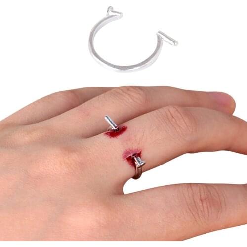 Halloween Nail Shape Finger Ring Adjustable Opening Nail Shape Ring Halloween Party Cosplay Props Hand Decorative Ring Loop