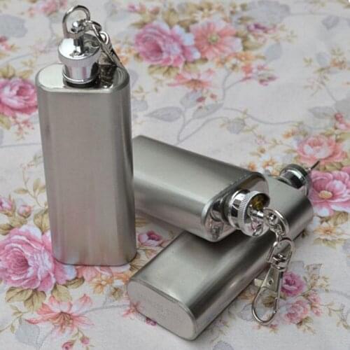 Kitchen Dining Drinkware Mini 2 Ounces Stainless Steel Portable Long Hip Flasks With Keychain