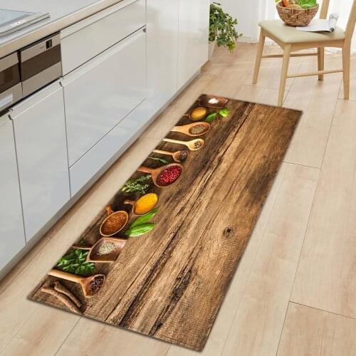 Wood Grain Kitchen Carpets Non-slip Doormats Floor Mat Decor Flannel Kitchen Rug Hallway Carpet Home Decor for Bedroom
